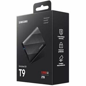 Samsung T9 2 TB Portable Solid State Drive - External - Black - Desktop PC, Notebook, Tablet, Gaming Console, Smart TV, Ca