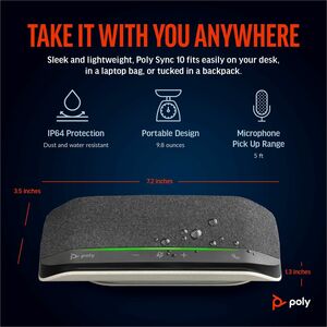 Poly Sync 10 Wired Speakerphone - Silver - 3 Microphone(s) - 40 mm Speaker(s)