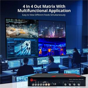 SIIG 4x4 HDMI 4K60Hz Matrix with Quad-Viewer & VideoWall - 4x4 HDMI Matrix + Video Wall + Quad-Viewer Processor - 4K@60Hz 