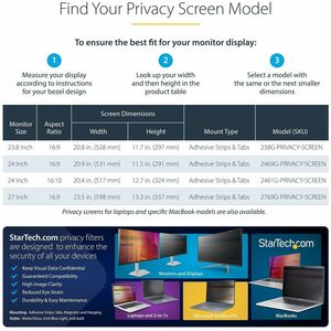 StarTech.com 238G-PRIVACY-SCREEN. Maximaler Bildschirmdurchmesser: 60,5 cm (23.8"). Seitenverhältnis: 16:9. Suitable for: 