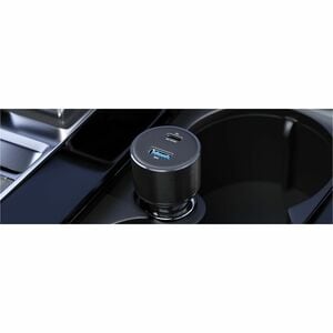 100W car charger USB-C USB-A ports fast charging for laptops, tablets, and smartphones with 1m cable