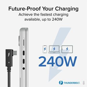 Plugable Thunderbolt 4 Cable Right Angle 40Gbps with 240W EPR Charging, 8K Display, Intel Certified - 2.6 Feet (80CM) Comp