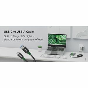 Plugable USB C to USB A Cable, USB 3.2 Gen 2 USB Cables, 3A (15W) Charging USB C Data Cable - 5Gbps for iPhone 15, iPad, S
