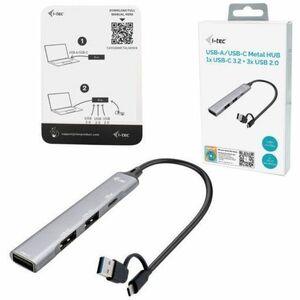 i-tec USB Hub - USB Type C, USB Type A - 640 MB/s - Notebook, Tablet, Smartphone, Keyboard, Mouse, Flash Drive - Grey - 4 