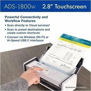 Scanner à alimentation feuille à feuille Brother ADS-1800W - Résolution Optique 600 dpi - Couleur 48 bit - Échelle des Gri