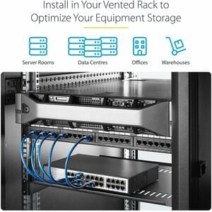 StarTech.com 1U Rack-mountable Rack Shelf for Rack, Networking - Black - SPCC, Steel - 19.96 kg Maximum Weight Capacity
