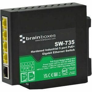 Brainboxes Hardened Industrial 5 Port PoE+ Gigabit Ethernet Switch - 5 Ports - Gigabit Ethernet - 10/100/1000Base-T - 2 La