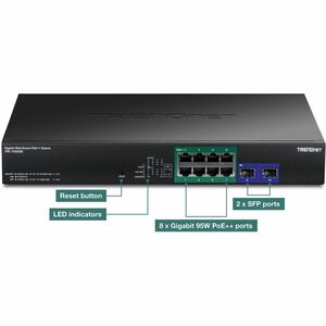 TRENDnet TPE-1020SB 8 Ports Ethernet Switch - Gigabit Ethernet - 10/100/1000Base-T, 1000Base-X - 3 Layer Supported - Modul