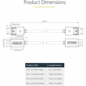 StarTech.com 2m DisplayPort 2.1 Cable, VESA Certified DP40 DisplayPort Cable w/UHBR10/HDR/DSC 1.2a/HDCP 2.2, 8K 60Hz, DP 2