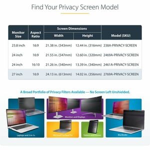 StarTech.com Acrylic Privacy Screen Filter - Black - 1 - For 68.6 cm (27") Widescreen LCD Monitor - 16:9 - Blue Light Redu