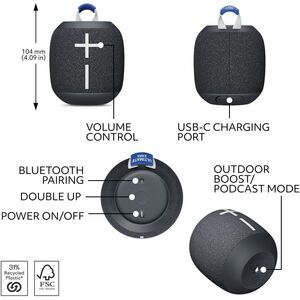 Ultimate Ears WONDERBOOM 4 Portable Waterproof Bluetooth Speaker With Big Bass and 360-Degree Sound, Dustproof Floating Sp