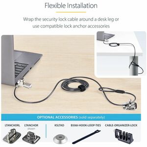 StarTech.com 10-Pack Dual-Access Laptop Lock, 6.5ft (2m) Keyed Alike and Combination Security Cable Lock for K-Slot Device