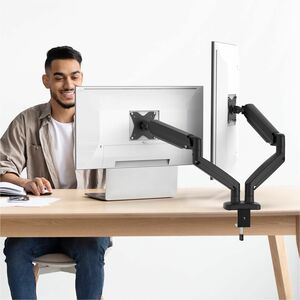 j5create JTSA102 Mounting Arm for Monitor - Black - Landscape/Portrait - Height Adjustable - 2 Display(s) Supported - 43.2