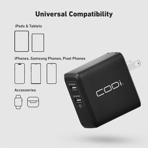 CODi 45W Wall Charger Duel USB-C Charging Ports - Overcurrent, overload, overvoltage protection, and short circuit protect
