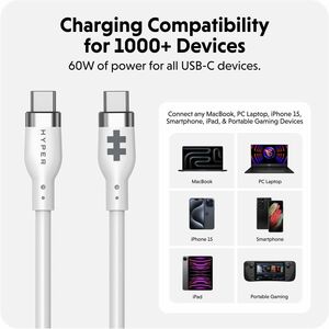 Hyper HyperJuice HJ4011WHGL 1.50 m USB-C Data Transfer Cable - Cable for USB Charger, USB Device, MacBook, iPhone - First 