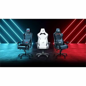 ROG Chariot X gaming chair in racing-car style with Aura RGB lighting featuring an adjustable high-density foam headrest m