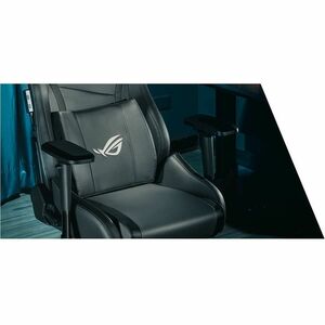 ROG Chariot X gaming chair in racing-car style with Aura RGB lighting featuring an adjustable high-density foam headrest m