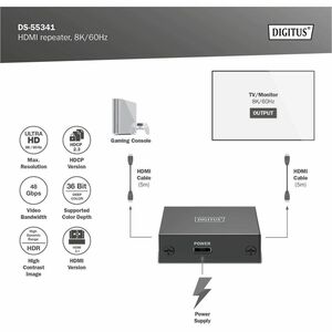 Digitus HDMI-Verlängerung - Schwarz - 1 x USB - 2 x HDMI - 13 m Operating Distance - Metall