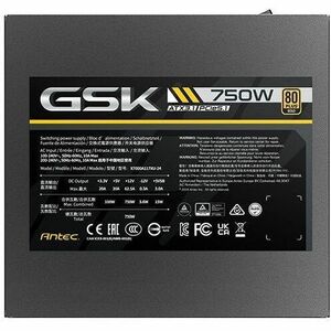 Système d'alimentation Antec GSK750 ATX3.1 Modulaire - 750 W - Interne - 120 V AC, 230 V AC Entrée - 3.3 V DC, 5 V DC, 12 