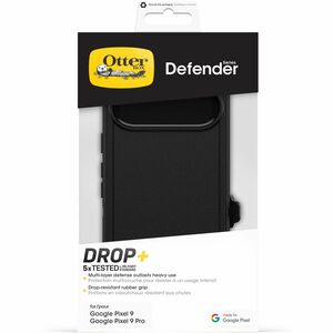 OtterBox Defender Carrying Case (Holster) Google Pixel 9 Pro, Pixel 9 Smartphone - Black - Black-Retail Packaging-7.75 x 4