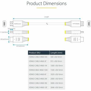 StarTech.com 1.6ft (50cm) Premium Certified High Speed HDMI Cable, 4K 60Hz/1440p 144Hz, 18Gbps, UHD HDMI 2.0 Cord, TPE Jac