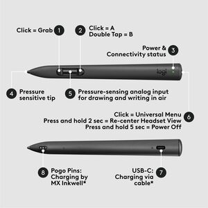 Logitech MX Ink Mixed-Reality (MR) Stylus, wireless pen controller, high precision and pressure sensitive, for Meta Quest 