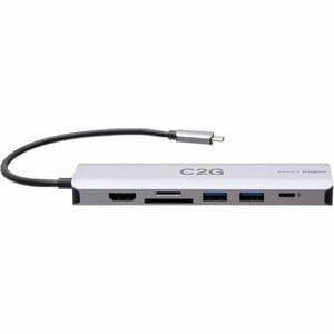 C2G USB-C® to HDMI®, USB-A, SD Card Reader, Ethernet, and USB-C® Mini Docking Station - 4K 60Hz - Gray - for Notebook, Key