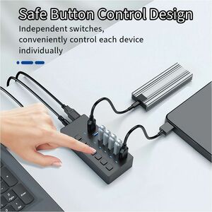 4XEM 7 Port USB 3.0 Power Switch Data Transfer Hub - USB Type A - 640 MB/s - Hard Drive, Keyboard, Mouse, Workstation - De