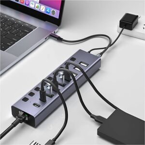 4XEM 10-port USB 3.0 Hub with Gigabit Ethernet - USB Type C - 640 MB/s - Keyboard, Mouse, Printer, Hard Drive, Notebook, D