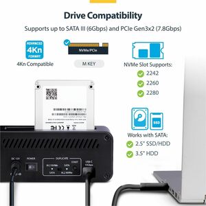 StarTech.com M.2 NVMe to 2.5/3.5" SATA Drive Duplicator, Dual Bay Standalone Cloner/Dock, Bidirectional NVMe to SATA/SATA 