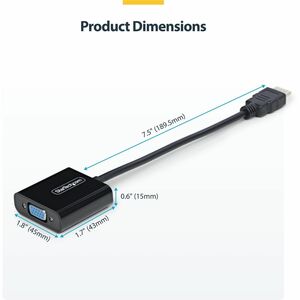 StarTech.com Video Adapter - 1 - 1 x HDMI Digital Audio/Video - Male - 1 x 15-pin HD-15 VGA - Female - 1920 x 1200 Support