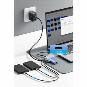 Vention USB/Ethernet Combo Hub - USB Type C - 640 MB/s - Tablet, Notebook, Keyboard, Mouse, Flash Drive, Printer - Blue - 