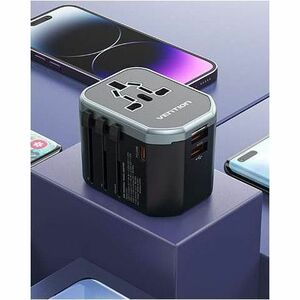 Vention FJC 1.84 kW AC Adapter - Box - Universal Adapter - 1 USB - 2 USB Type-C - 120 V AC, 230 V AC Input - 5 V DC, 9 V D