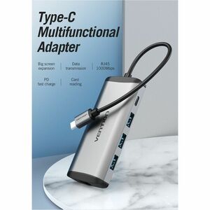 Vention CNDHB USB Type C Docking Station for TV, MacBook - Charging Capability - Memory Card Reader - SD - Portable - 4K U