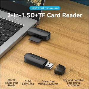 Vention CLEB0 Flash Drive/Flash Card Reader - USB 2.0 Type A - 1 - 512 GB Flash Drive - 480 MB/s - SD, microSDHC, SDHC, SD