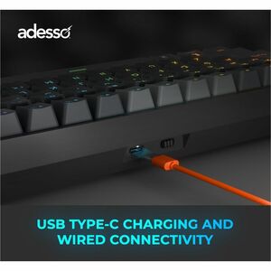 Adesso EasyTouch 1100 Keyboard - Wired/Wireless Connectivity - Bluetooth/RF - 2.40 GHz - USB Interface - RGB LED - 88 Key(