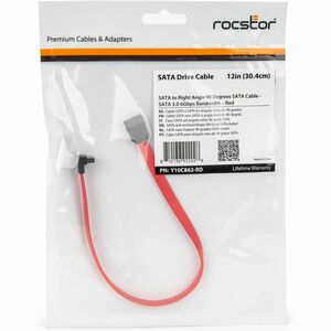 Rocstor 12in SATA to Right Angle SATA Serial ATA Cable - 1 ft SATA Data Transfer Cable for Motherboard, Hard Drive, Comput