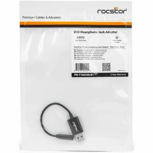 Rocstor USB Type-A to 3.5 mm Headphone Jack Adapter - 7.92" Mini-phone/USB Audio Cable for Headphone, Tablet, PC, Phone, G