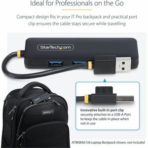 StarTech.com USB Hub - USB Type A - 640 MB/s - Mouse, Keyboard, Flash Drive - Portable - Black - UASP Support - 4 Total US