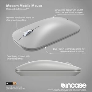 Incase Designed by Microsoft Modern Mobile Mouse - BlueTrack - Wireless - Bluetooth - Platinum - Scroll Wheel - 2 x AAA Ba