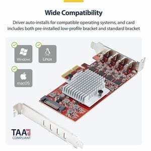 StarTech.com USB Adapter - PCI Express x4 - 1.25 GB/s, 640 MB/s, 60 MB/s, 1.50 MB/s, 140.80 kB/s - Desktop, Server, Smartp