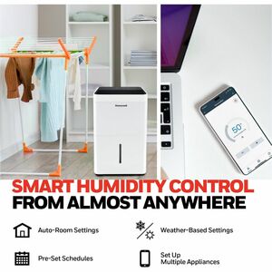 Honeywell TPFIT25AWK 25 Pint Smart Portable Dehumidifier with Alexa Voice Control, White - 1.24 gal Tank - 1500 Sq. ft. - 