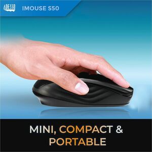 Adesso iMouse S50 Travel Mouse - Radio Frequency - USB - Optical - 3 Button(s) - Black - Wireless - 9.14 m - 2.40 GHz - 12