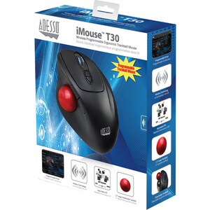 Adesso iMouse T30 Mouse - Radio Frequency - USB - Optical - 7 Button(s) - Black - Wireless - 2.40 GHz - 4800 dpi - Trackba