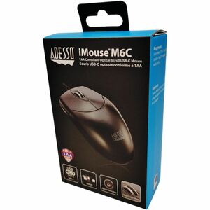 Adesso iMouse M6-TAA Full-size Mouse - USB Type C - Optical - 3 Button(s) - Black - TAA Compliant - Cable - 1000 dpi - Scr