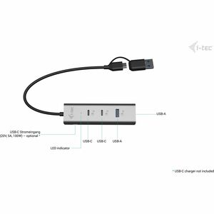 i-tec USB Hub - USB Type A, USB Type C - 640 MB/s - Keyboard, Mouse, Flash Drive - 5 Total USB Port(s) - PC, Mac