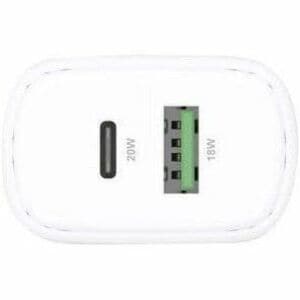 CARGADOR GAN 20W 1XUSB-C PD3.0 1XUSB-A QC3.0 BLANCO