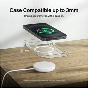 Belkin 15W Wireless Magnetic Charging Pad w/ Qi2 for iPhones & Airpods - Fast Charge - Portable Charger - White - For Qi2-