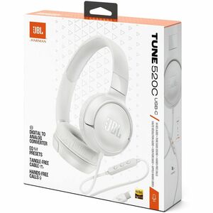 JBL Tune 520C Wired On-ear, Over-the-head Stereo Headset - White - Binaural - Ear-cup - 32 Ohm - 10 Hz to 40 kHz - 20 cm (