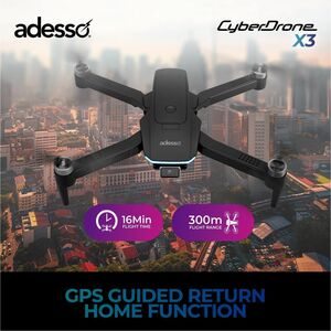 Adesso CyberDrone X3 Aerial Drone - 14+ Age - 2.40 GHz - 0.28 Hour Run Time - 300 m Operating Range - Wi-Fi - Outdoor